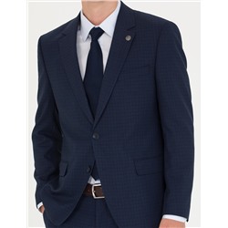 Kareli Lacivert Slim Fit Takım Elbise
