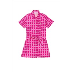 Kız Çocuk Pembe Kısa Kol Dokuma Elbise