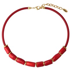 Колье Терра (коралл 10х15мм красный, каучук красный; покрытие золото) 40-45см, Есть комплект