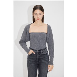 Jersey efecto doble prenda de lana y pelo de yak - Gris jaspeado