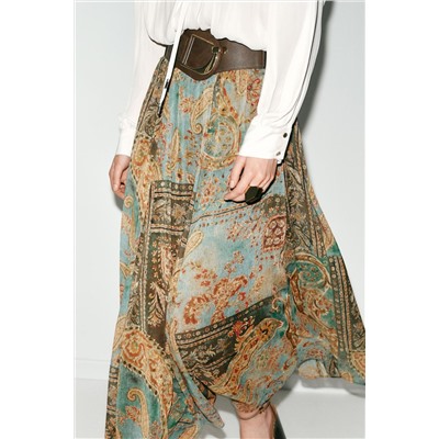 FALDA MIDI ESTAMPADA CINTURÓN