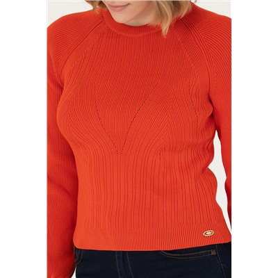 Kadın Turuncu Bisiklet Yaka Kazak