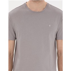 Gri %100 Pamuk Slim Fit Bisiklet Yaka Basic Tişört