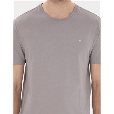 Gri %100 Pamuk Slim Fit Bisiklet Yaka Basic Tişört