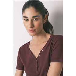 Camiseta manga corta algodón canalé granate