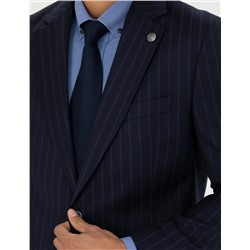 %100 Yün Lacivert Çizgili Ekstra Slim Fit Takım Elbise