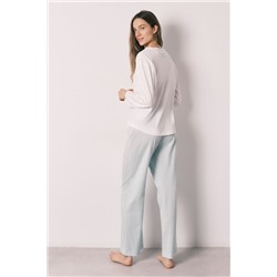 Pijama largo algodón pantalón rayas verde