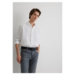 Mavi Beyaz Keten Gömlek Regular Fit / Normal Kesim 0210492-620