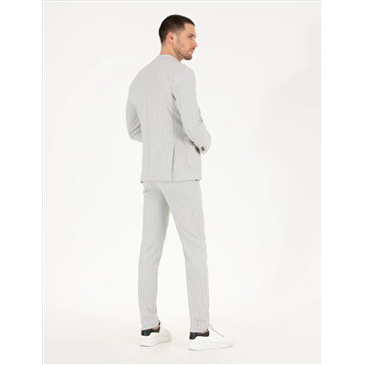 Gri Ex. Slim Fit Çizgili Spor Takım Elbise