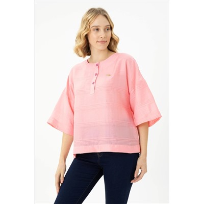 Kadın Pembe Kısa Kollu Gömlek