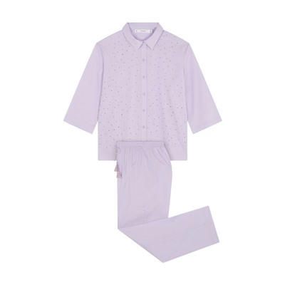 Pijama largo camisero lila strass