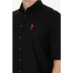 Erkek Siyah Keten Görünümlü Basic Gömlek