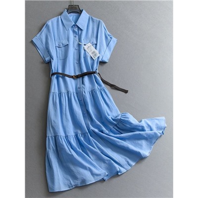 Женское льняное платье рубашка с ремнем   2 цвета