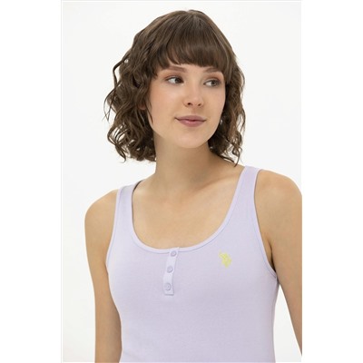 Kadın Lila Bisiklet Yaka Kolsuz Basic Tişört