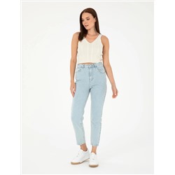 Açık Mavi Mom High Waist Fit Jean Pantolon