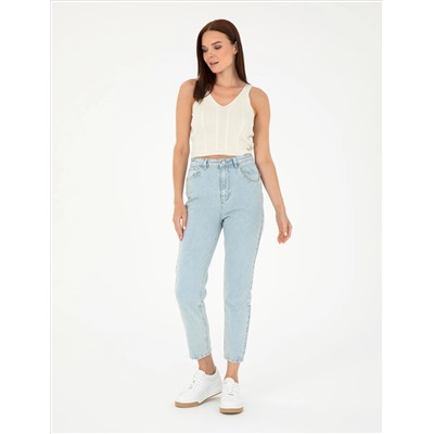 Açık Mavi Mom High Waist Fit Jean Pantolon