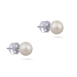 Пусеты (жемчуг белый 8мм; покрытие родий), Есть комплект