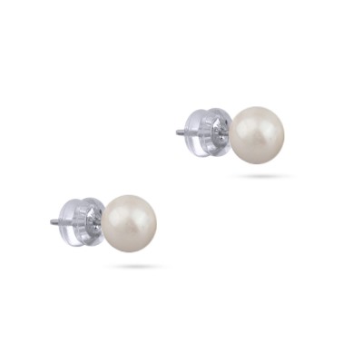 Пусеты (жемчуг белый 8мм; покрытие родий), Есть комплект