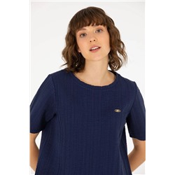 Kadın Lacivert Bisiklet Yaka Tişört