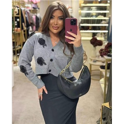 Valentin* новая высокая версия вязаный кардиган с длинными рукавами и V-образным вырезом из 100% шерсти, серый, SML, [размер M; ширина плеч 49, обхват груди 96, длина рукава 50, длина платья 44]