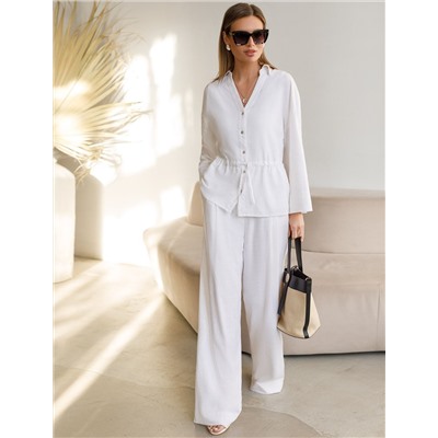 Свободная блузка с кулиской на талии изо льна с вискозой