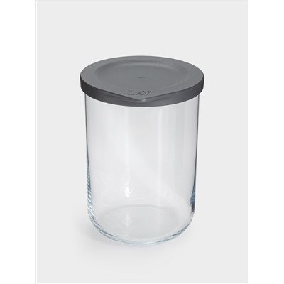 Емкость для хранения, 15х10 см, 1 л, стекло/пластик, серая, Basic