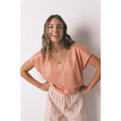 Camiseta holgada viscosa naranja lurex