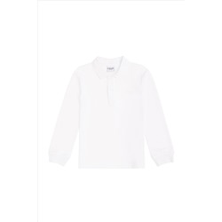 Erkek Çocuk Beyaz Basic Polo Yaka Sweatshirt