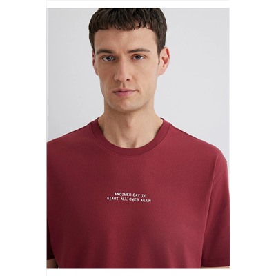 Mavi Baskılı Bordo Tişört Loose Fit / Bol Rahat Kesim 0612628-70423