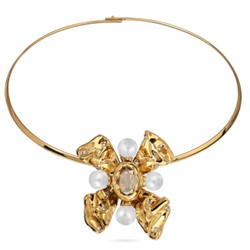 Колье Грациоза (кристаллы SW шампань, Майорка белая; покрытие золото), Есть комплект