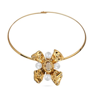 Колье Грациоза (кристаллы SW шампань, Майорка белая; покрытие золото), Есть комплект