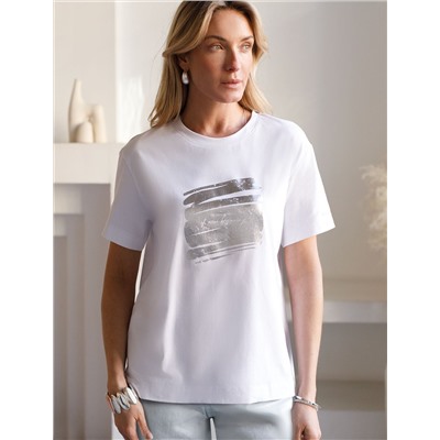 Нарядная футболка с принтом фольгой из премиального хлопка с эластаном