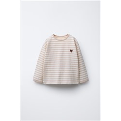 HEAVY WEIGHT WOVEN STRIPE T-SHIRT WITH HEART PATCH