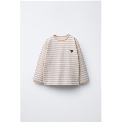 HEAVY WEIGHT WOVEN STRIPE T-SHIRT WITH HEART PATCH