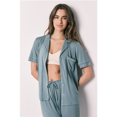 Pijama camisero Capri tacto suave azul