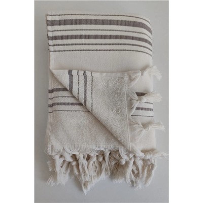 Sevim Krem Çizgili Havlu Peştemal 90x170 - %100 Pamuk & Yumuşak