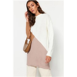 TRENDYOL MODEST Bej Renk Bloklu Triko Kazak TCTAW24AK00008