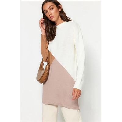 TRENDYOL MODEST Bej Renk Bloklu Triko Kazak TCTAW24AK00008