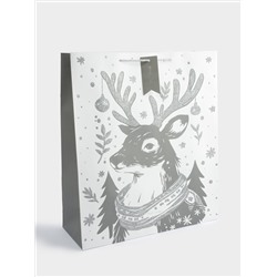 Пакет подарочный, 42х48 см, бумага, белый, Олень в шарфе, Maral grey