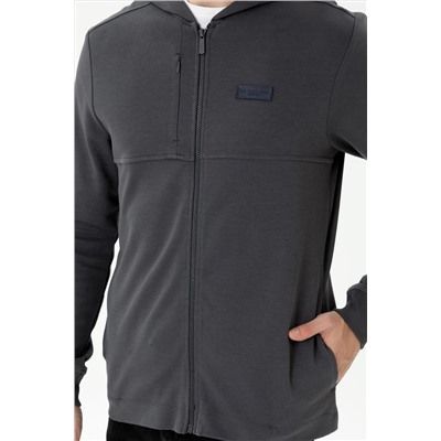 Erkek Antrasit Kapüşonlu Örme Hırka