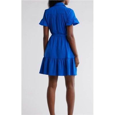 Tie Waist Ruffle Hem Dress DKNY