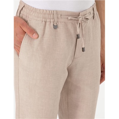 Açık Kahverengi Slim Fit Keten Karışımlı Pantolon