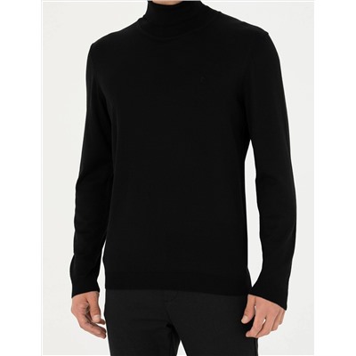Siyah Slim Fit Balıkçı Yaka Basic Triko Kazak
