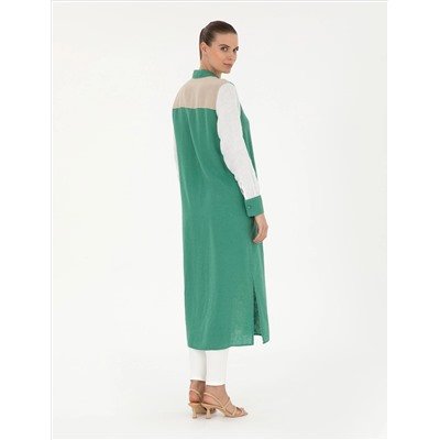 Yeşil Keten Comfort Fit Tunik