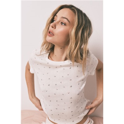 Pijama largo algodón blanco estampado miniflores