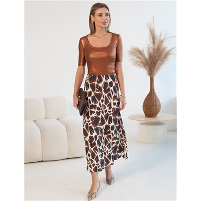 Футболка облегающая из хлопка в рубчик с U вырезом и матовым покрытием металлик