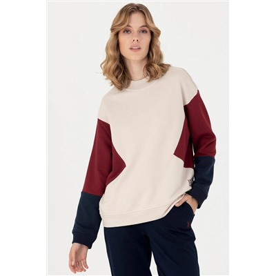 Kadın Krem Bisiklet Yaka Sweatshirt