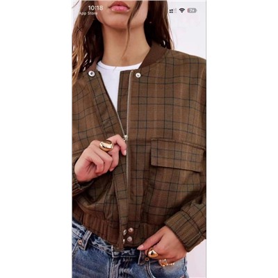 Модная повседневная клетчатая куртка с воротником-стойкой