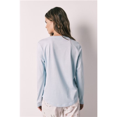 Camiseta manga larga 100% algodón azul