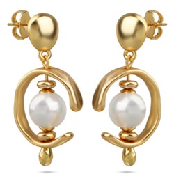 Серьги Юпитер (Майорка белая 12мм; покрытие матовое золото), Есть комплект